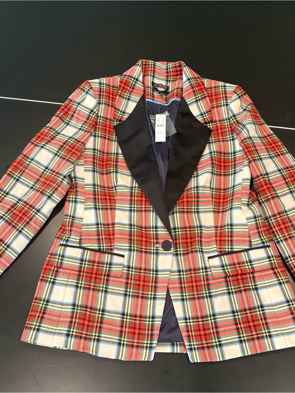 J. Crew Willa Tartan Plaif Blazer with Black Satin Lapel